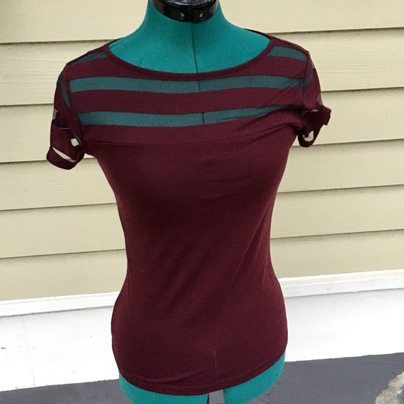 INC International Concepts Tops - INC Merlot Sheer Striped Tee